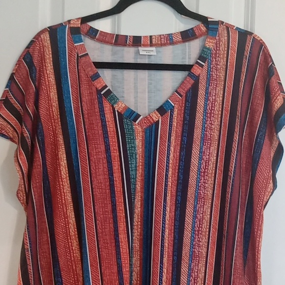 Casual V-Neck Striped Blouse - Red Multi - Picture 2 of 5